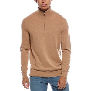 Amicale Cashmere Mens 1/4-Zip Cashmere Sweater, Tan